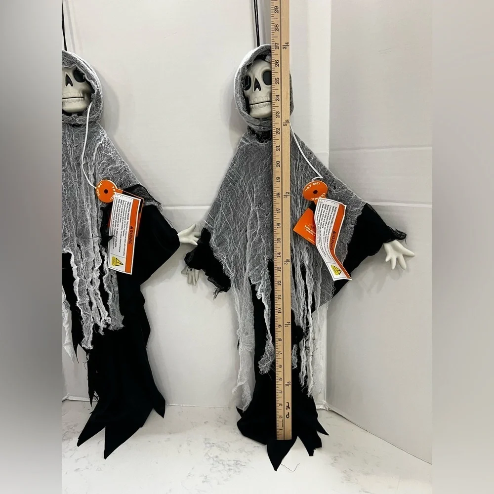 Spooky Skeleton  with Hooded Gray and Black Cloak